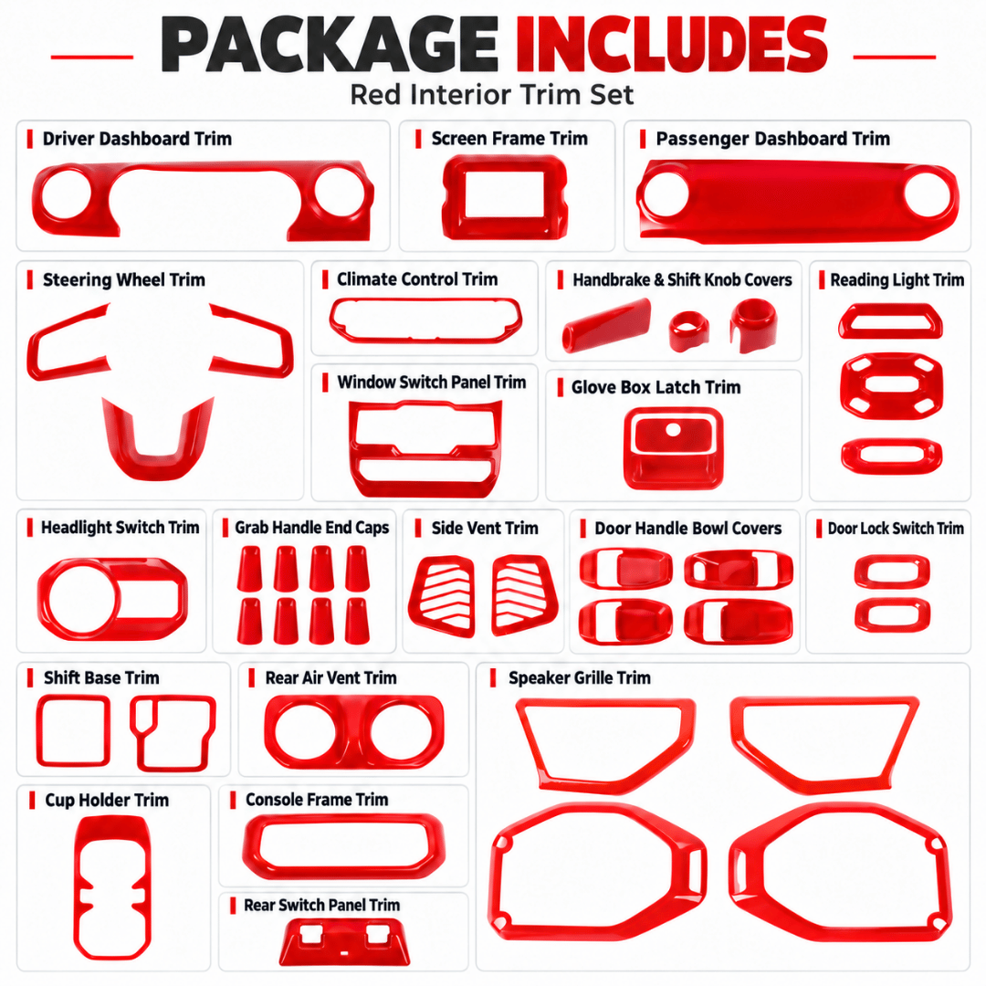 For 2018–2023 Jeep Wrangler JL & Gladiator JT – ABS Dashboard, Steering Wheel & Console Full Set Covers 42 PCS Interior Trim Kit