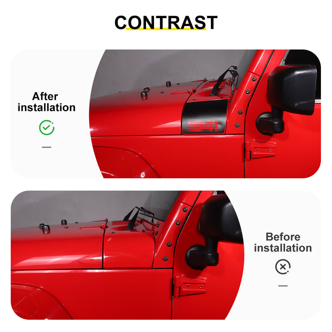 For 2007-2018 Jeep Wrangler JK Front Engine Hood Vinyl Decal Wrap Corner Sticker（2 pcs）