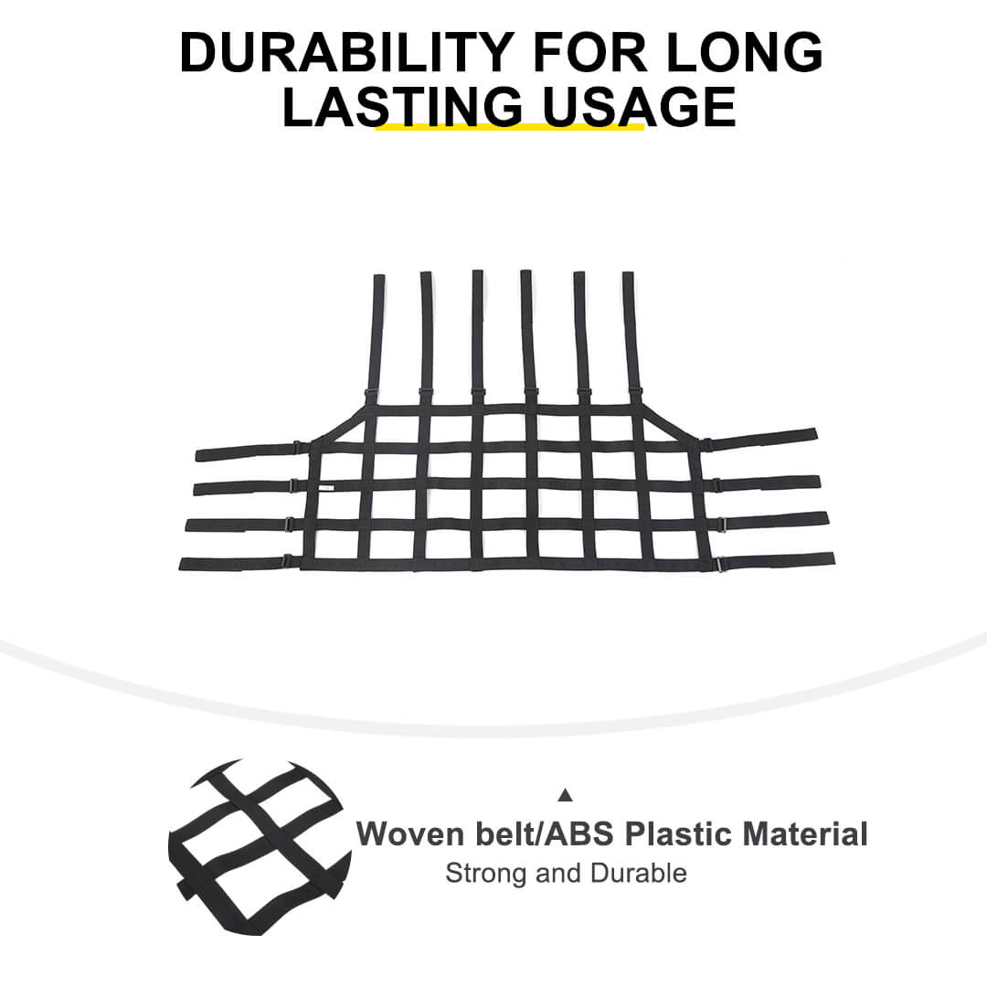 Fabric Strap & ABSFor 2007-2018 Jeep Wrangler JKU 4 Door Rear Trunk Mesh Cargo Net Organizer Restraint Protective Roof Top Baggage
