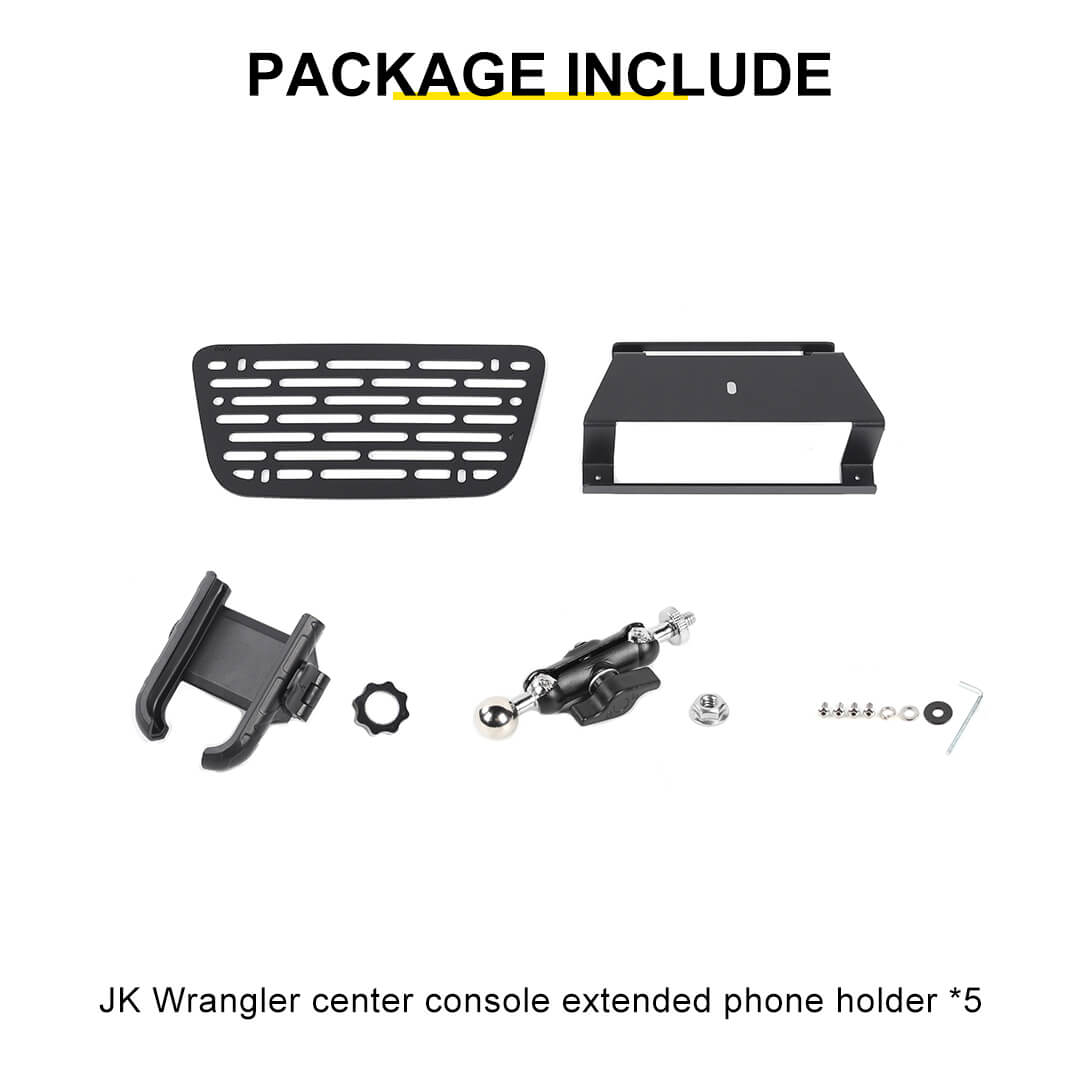 For 2011-2018 Jeep Wrangler JK Center Console Expansion Phone Mount Holder（5 pcs）