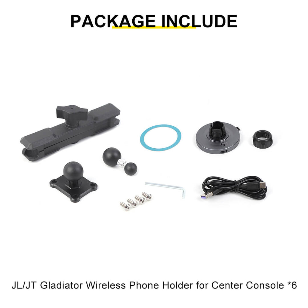 For 2024+ Jeep Wrangler JL & Gladiator JT Center Console Magnetic Wireless Charging Phone Mount Holder (6 pcs)