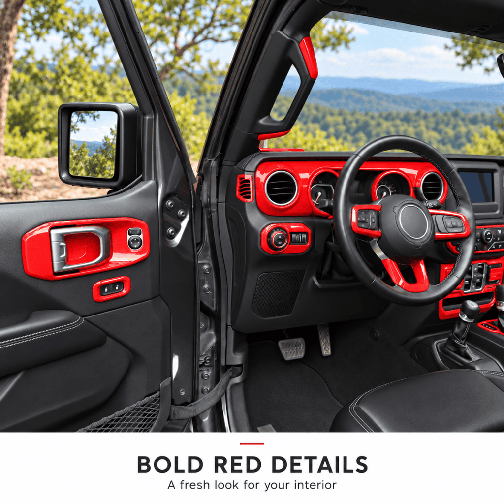 For 2018–2023 Jeep Wrangler JL & Gladiator JT – ABS Dashboard, Steering Wheel & Console Full Set Covers 42 PCS Interior Trim Kit