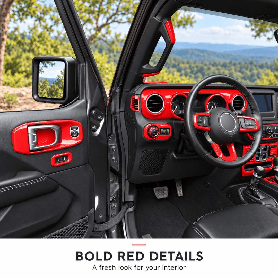 For 2018–2023 Jeep Wrangler JL & Gladiator JT – ABS Dashboard, Steering Wheel & Console Full Set Covers 42 PCS Interior Trim Kit
