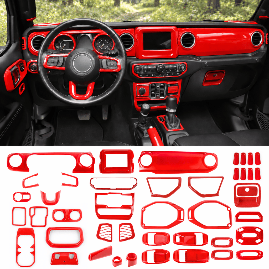 For 2018–2023 Jeep Wrangler JL & Gladiator JT – ABS Dashboard, Steering Wheel & Console Full Set Covers 42 PCS Interior Trim Kit