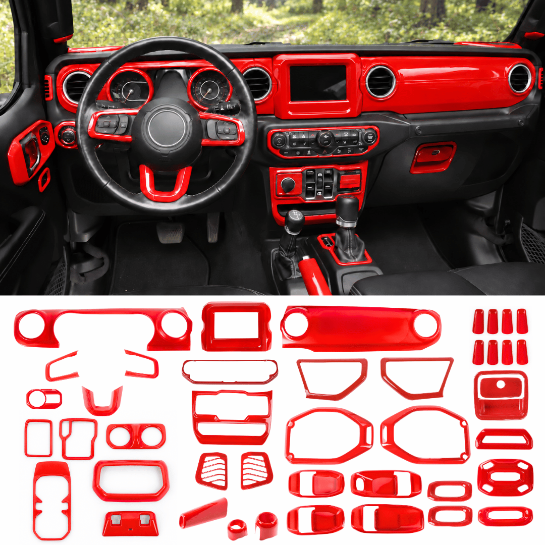 For 2018–2023 Jeep Wrangler JL & Gladiator JT – ABS Dashboard, Steering Wheel & Console Full Set Covers 42 PCS Interior Trim Kit