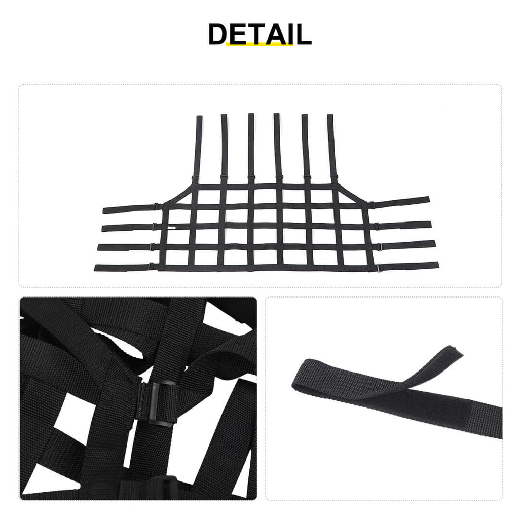Fabric Strap & ABSFor 2007-2018 Jeep Wrangler JKU 4 Door Rear Trunk Mesh Cargo Net Organizer Restraint Protective Roof Top Baggage