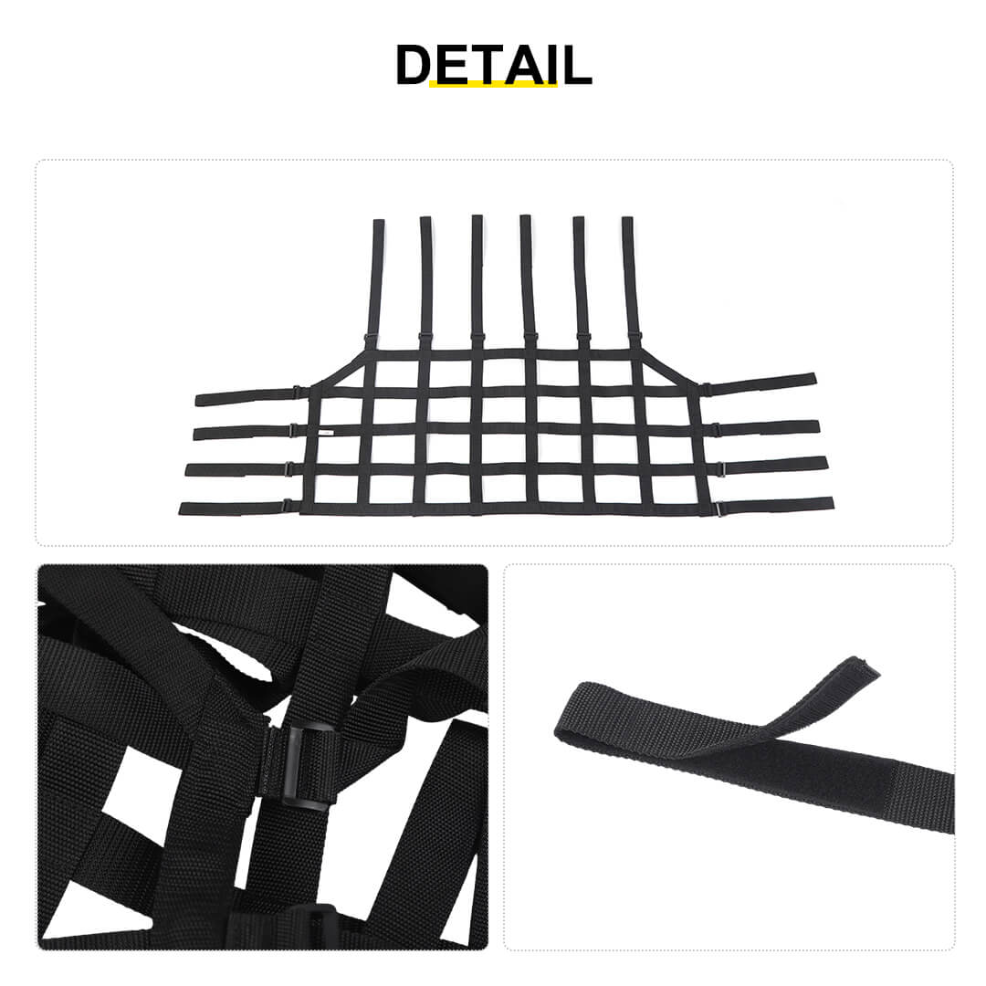 Fabric Strap & ABSFor 2007-2018 Jeep Wrangler JKU 4 Door Rear Trunk Mesh Cargo Net Organizer Restraint Protective Roof Top Baggage