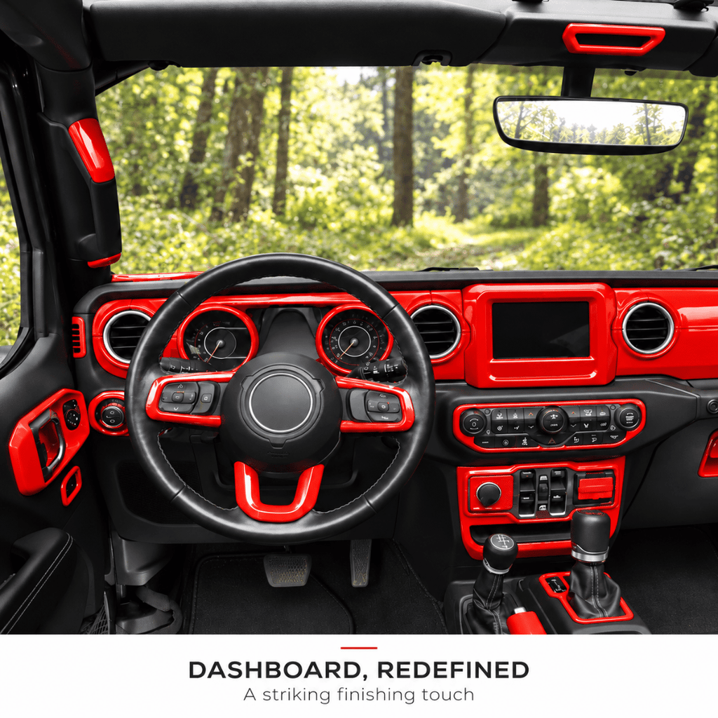 For 2018–2023 Jeep Wrangler JL & Gladiator JT – ABS Dashboard, Steering Wheel & Console Full Set Covers 42 PCS Interior Trim Kit