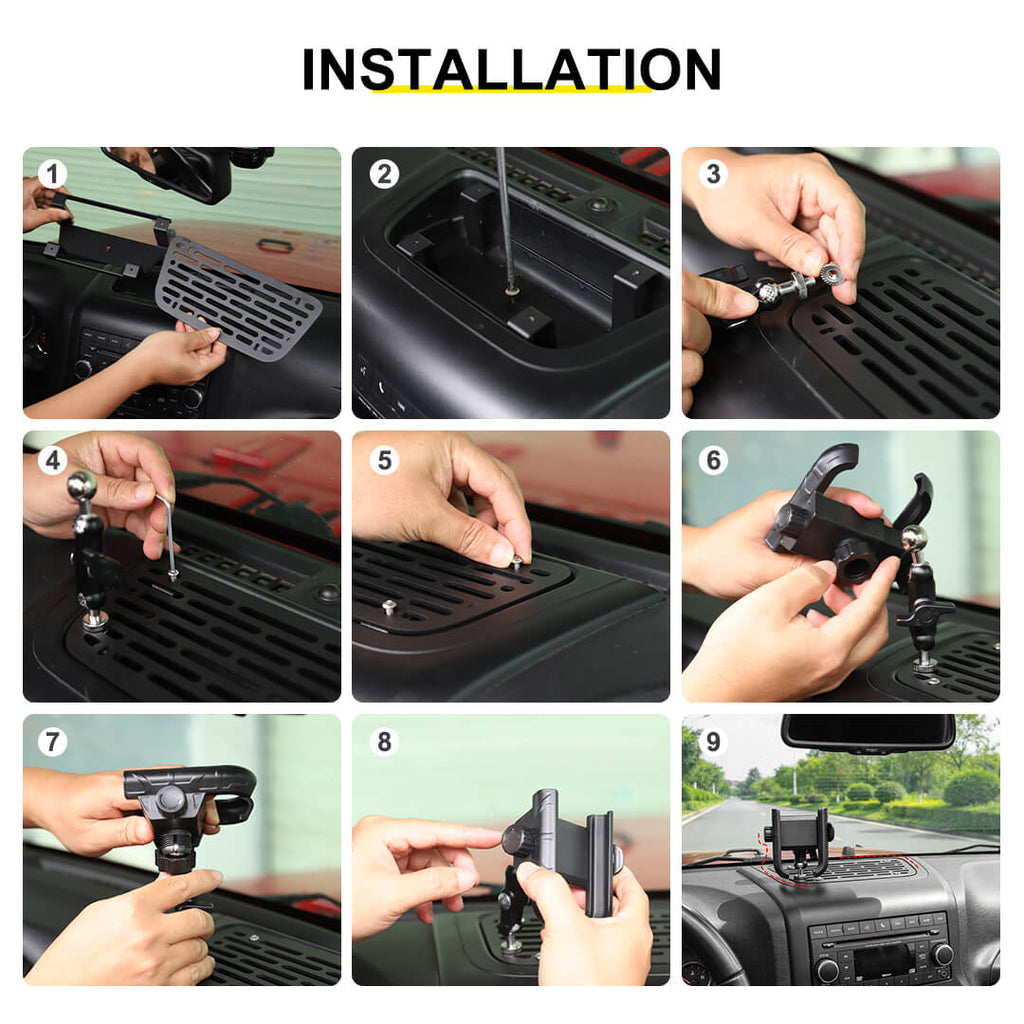 For 2011-2018 Jeep Wrangler JK Center Console Expansion Phone Mount Holder（5 pcs）