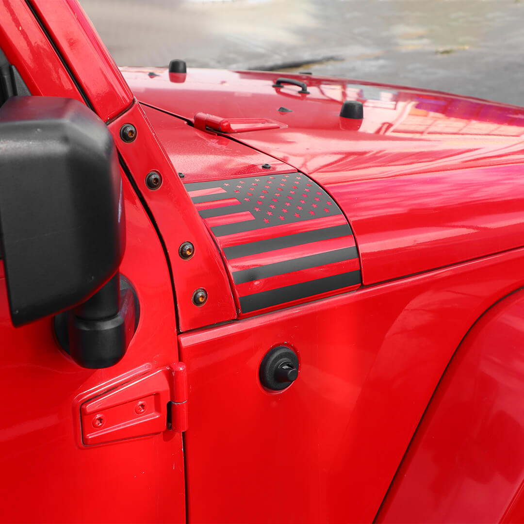 For 2007-2018 Jeep Wrangler JK Front Engine Hood Vinyl Decal Wrap Corner Sticker American Flag（2 pcs）