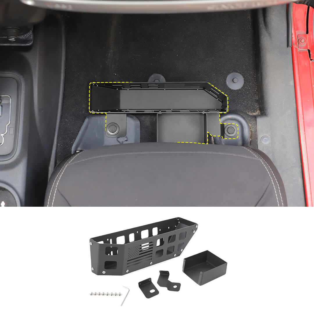 For 2007-2018 Jeep Wrangler JK Front Seat Under Storage Box Organizer – Aluminum Alloy & Iron