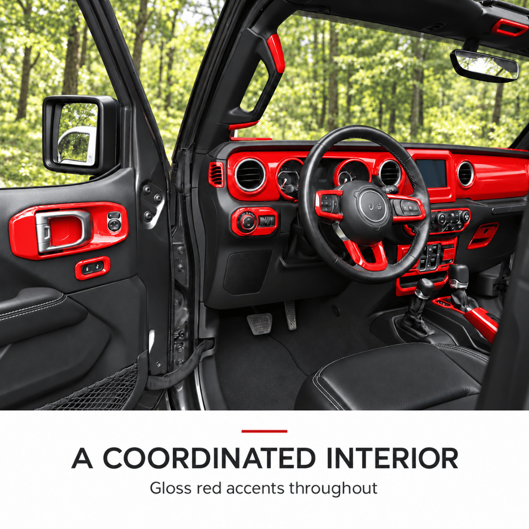 For 2018–2023 Jeep Wrangler JL & Gladiator JT – ABS Dashboard, Steering Wheel & Console Full Set Covers 42 PCS Interior Trim Kit