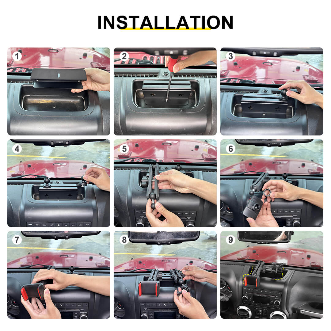 For 2011-2018 Jeep Wrangler JK Center Console Rail Expansion Phone Mount Holder（9 pcs）