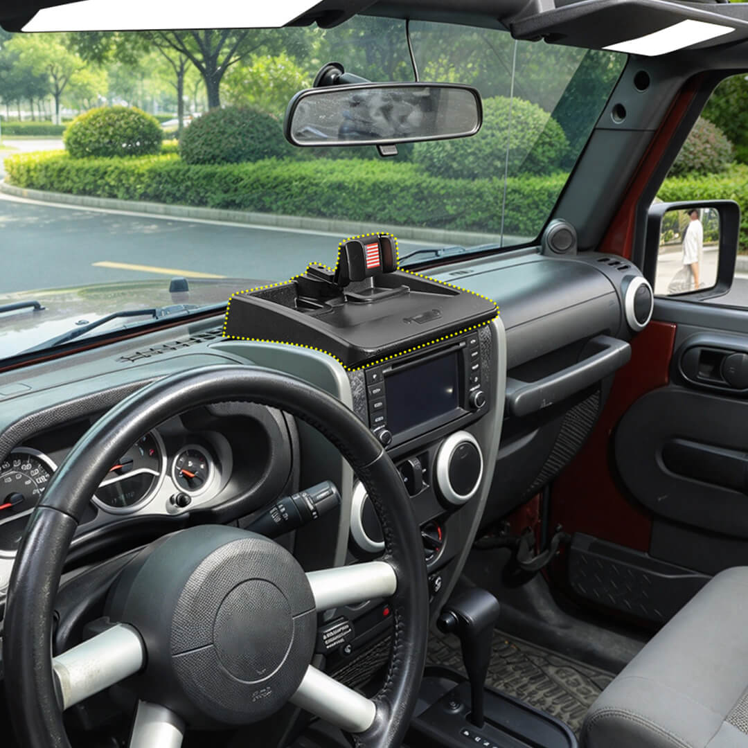 For 2007-2011 Jeep Wrangler JK Center Console Phone Holder Mount Bracket with Storage Box（3 pcs）