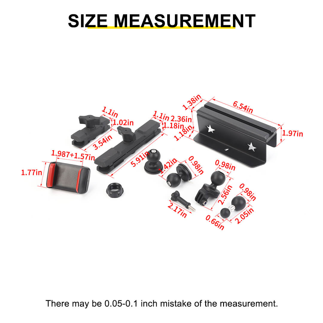 For 2011-2018 Jeep Wrangler JK Center Console Rail Expansion Phone Mount Holder（9 pcs）
