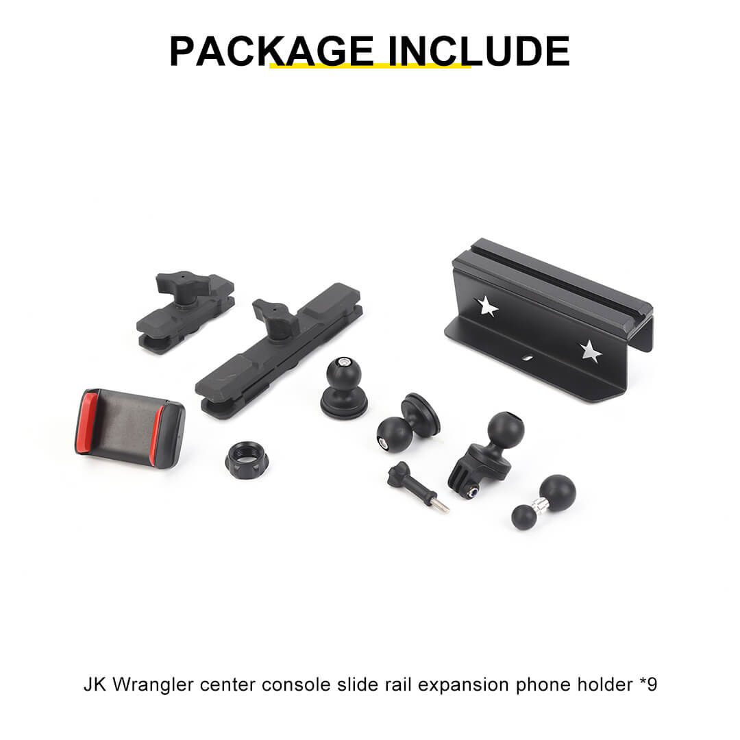 For 2011-2018 Jeep Wrangler JK Center Console Rail Expansion Phone Mount Holder（9 pcs）
