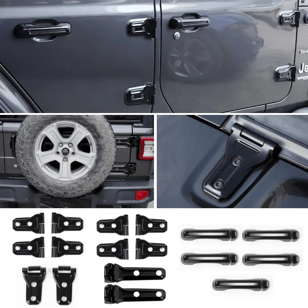 For 2018-2025 Jeep Wrangler JL 4-Dr 17x Door Handle/Door & Engine Hood & Spare Tire Bracket Hinge Trim Cover Kit