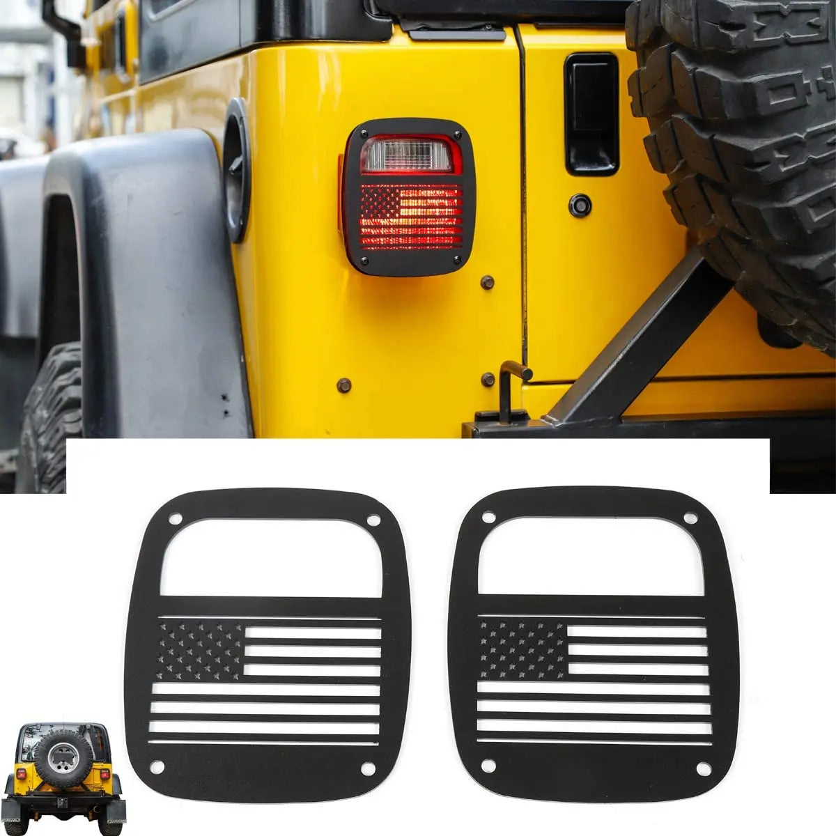 For 1996-2006 Jeep Wrangler TJ Metal Rear Taillights Guards (US Flag)