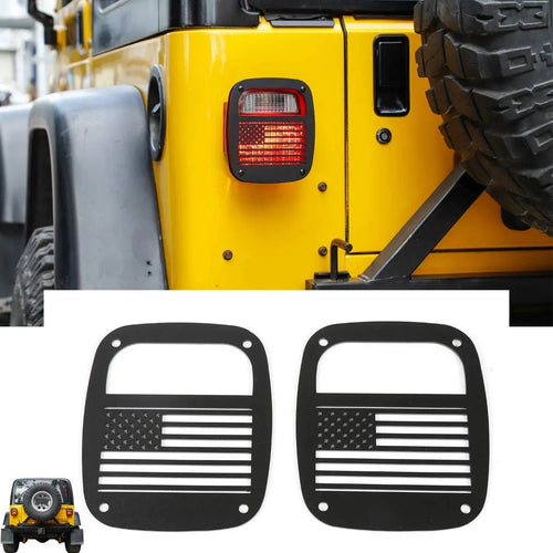 For 1996-2006 Jeep Wrangler TJ Metal Rear Taillights Guards (US Flag)