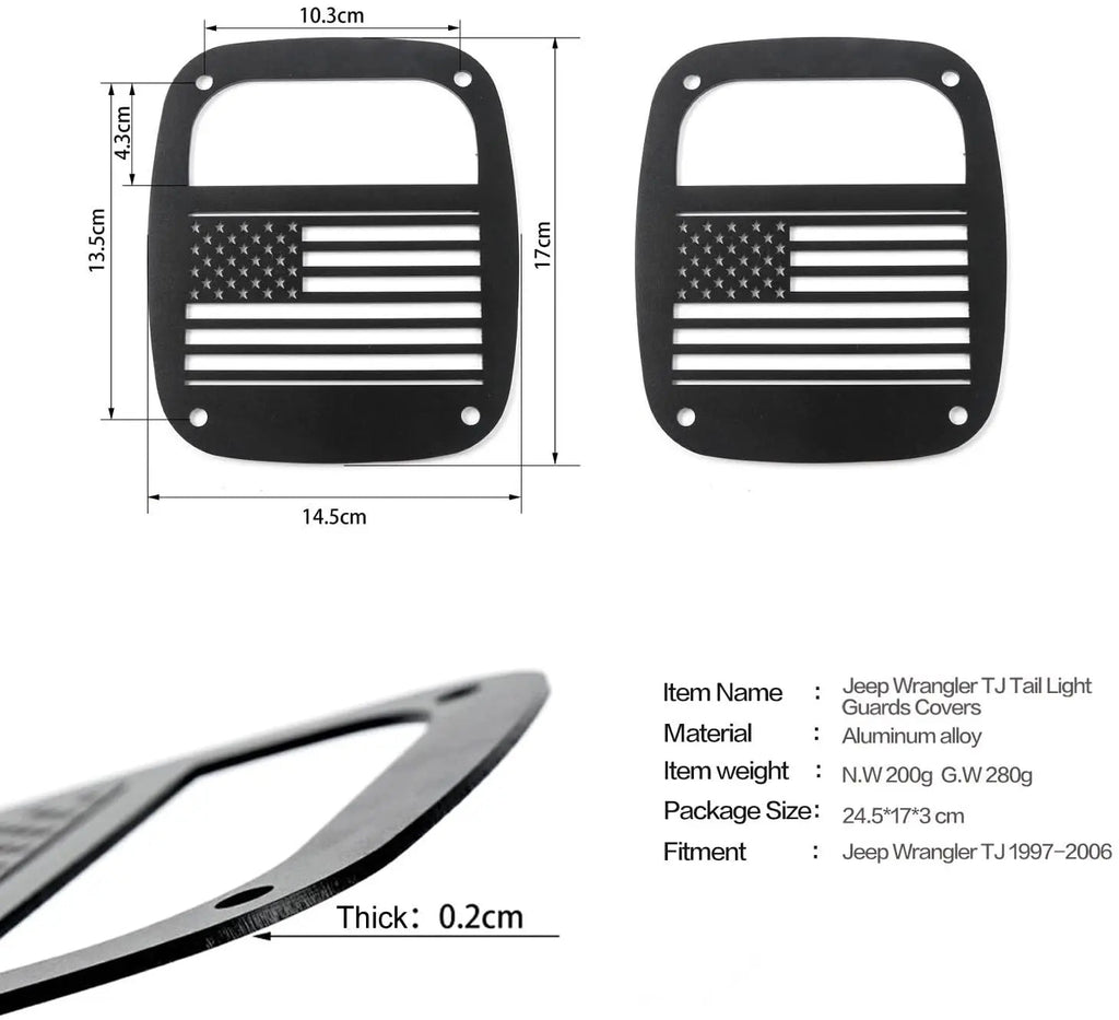 For 1996-2006 Jeep Wrangler TJ Metal Rear Taillights Guards (US Flag)