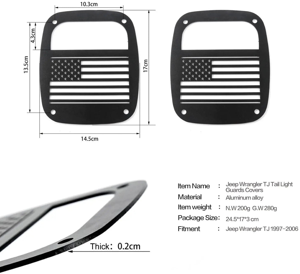 For 1996-2006 Jeep Wrangler TJ Metal Rear Taillights Guards (US Flag)
