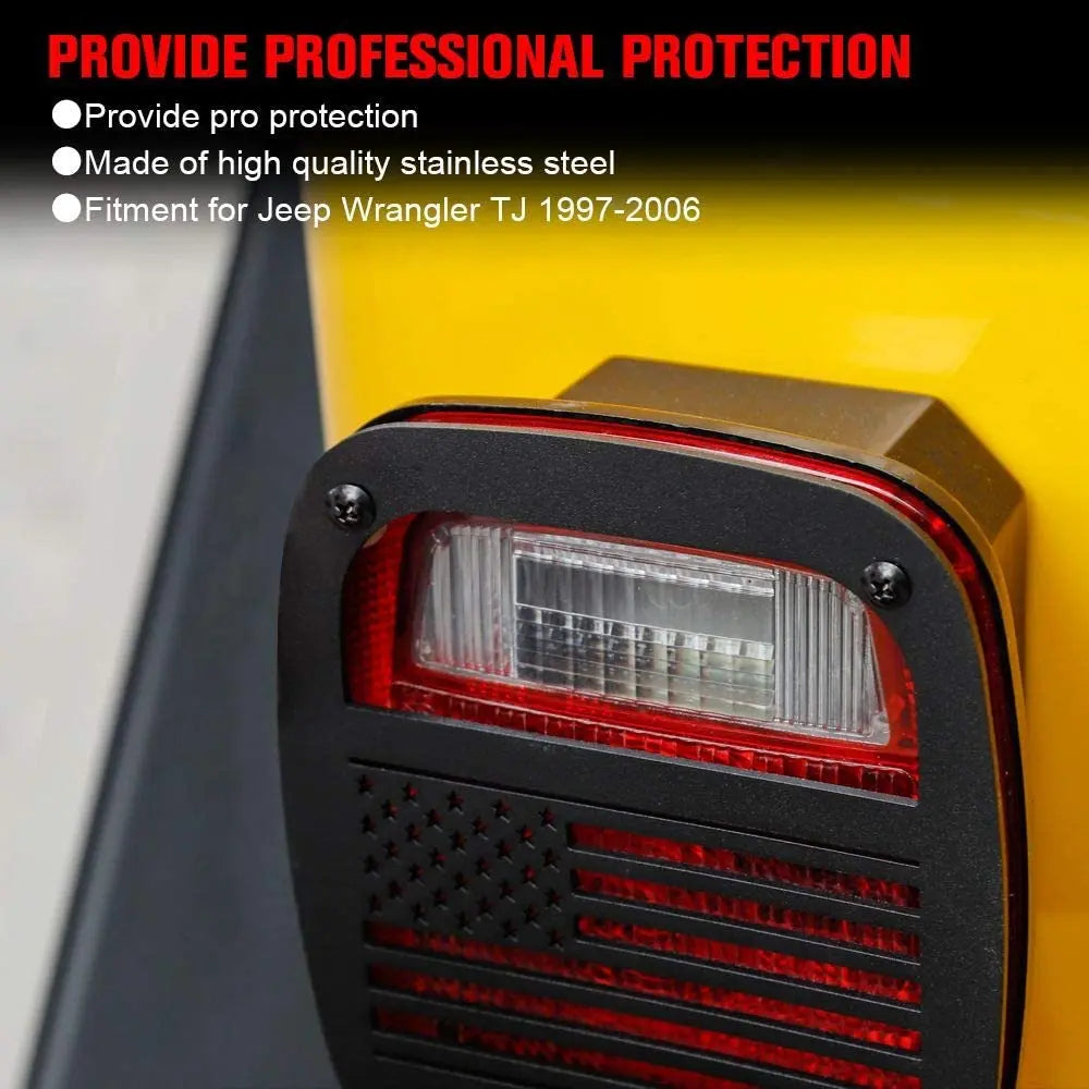 For 1996-2006 Jeep Wrangler TJ Metal Rear Taillights Guards (US Flag)
