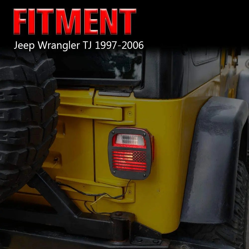 For 1996-2006 Jeep Wrangler TJ Metal Rear Taillights Guards (US Flag)