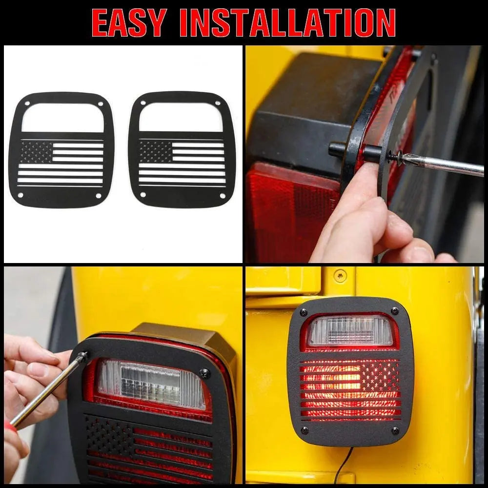 For 1996-2006 Jeep Wrangler TJ Metal Rear Taillights Guards (US Flag)