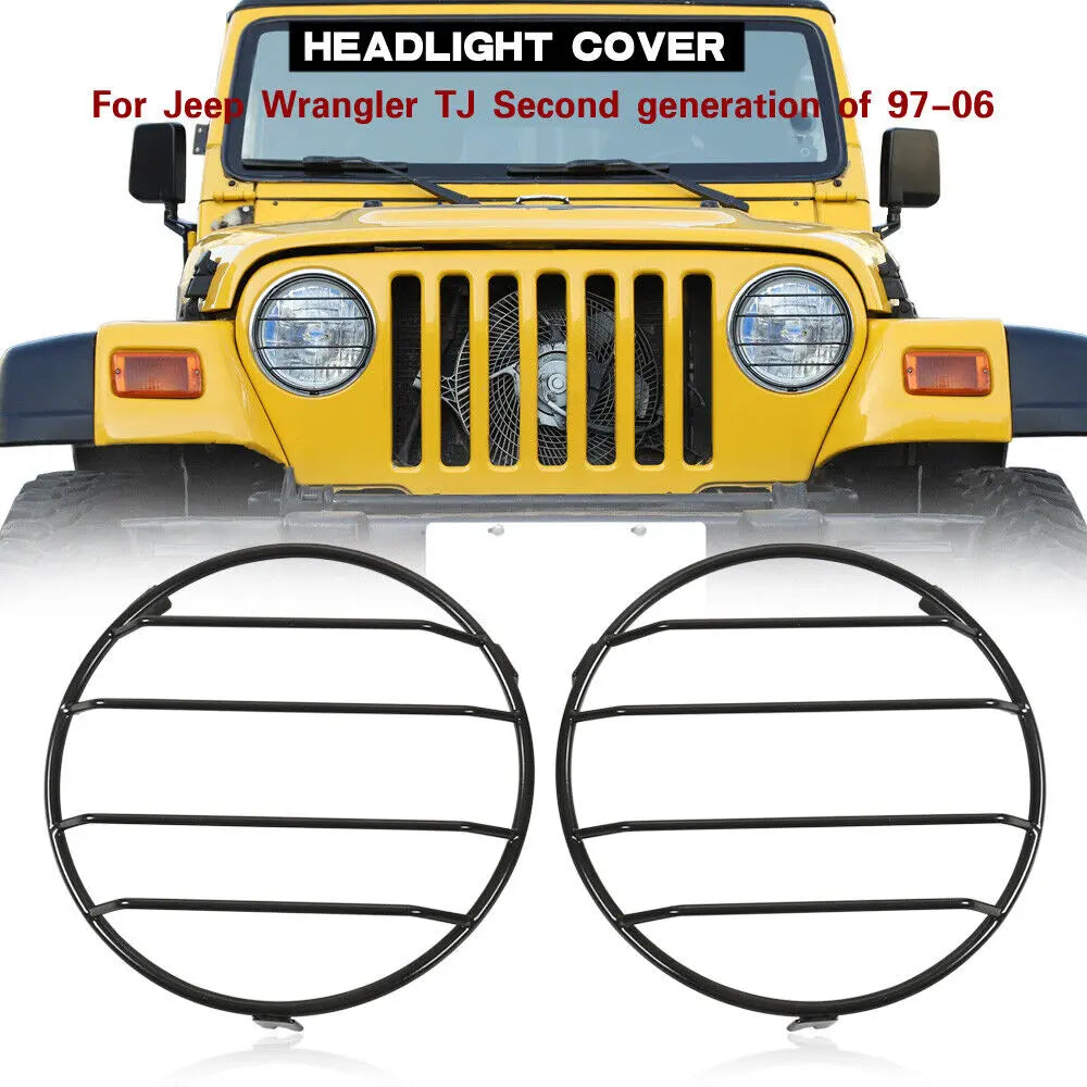 For 1997-06 Jeep Wrangler TJ Headlight Front Lights Protector Guard Black