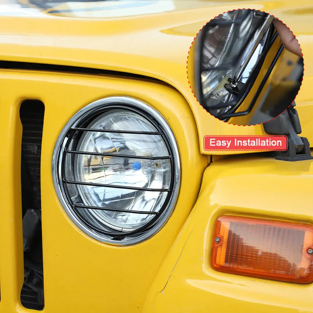 For 1997-06 Jeep Wrangler TJ Headlight Front Lights Protector Guard Black
