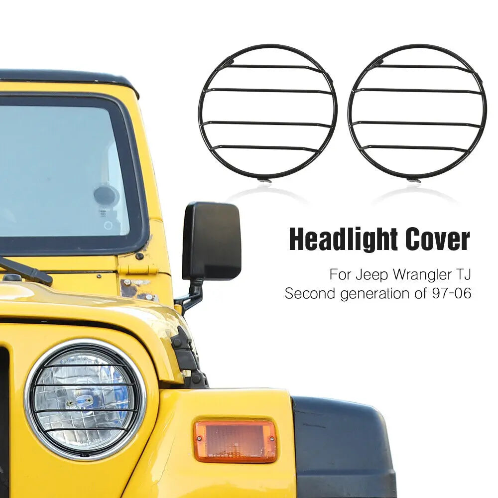 For 1997-06 Jeep Wrangler TJ Headlight Front Lights Protector Guard Black