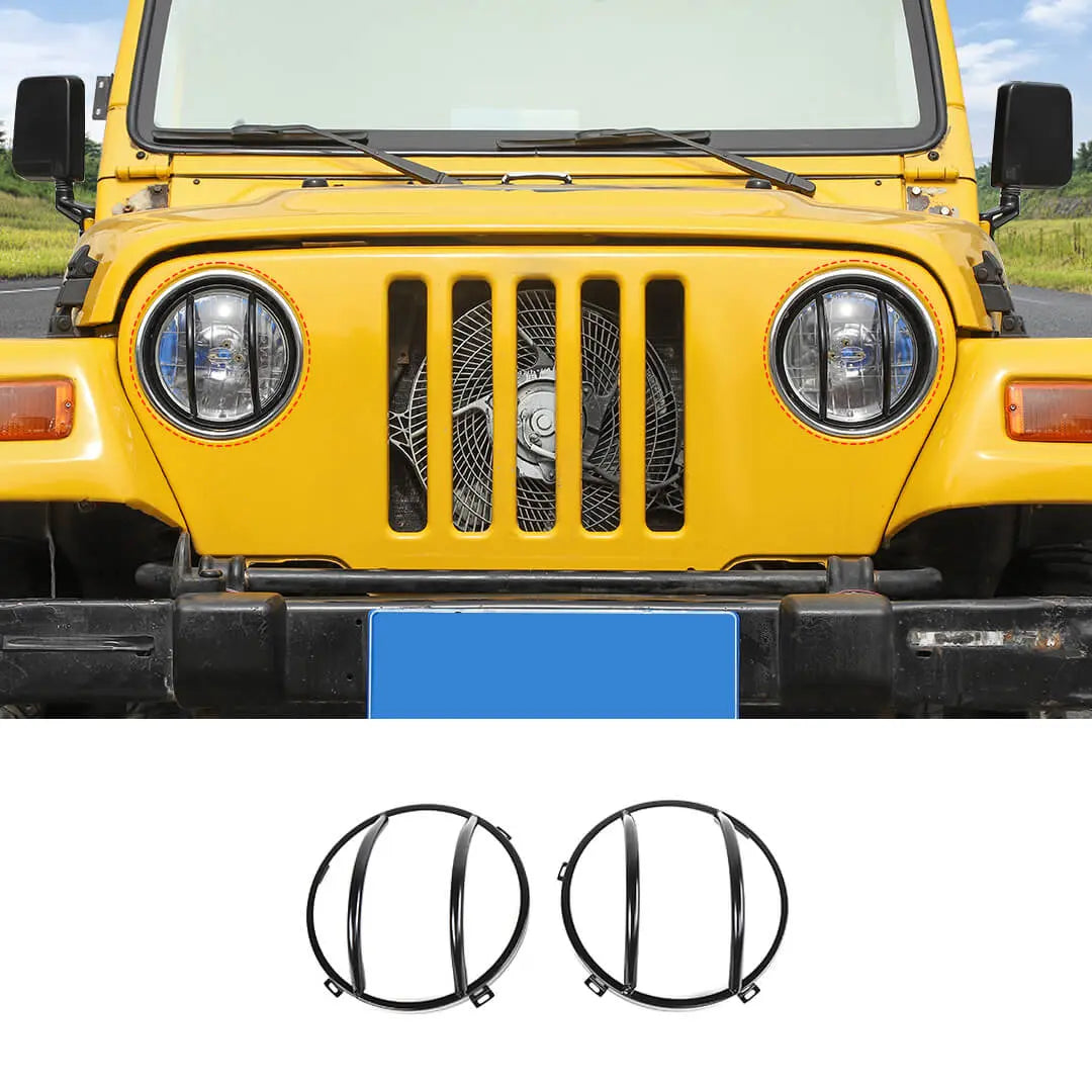 For 1997-06 Jeep Wrangler TJ Headlight Front Lights Protector Guard Black