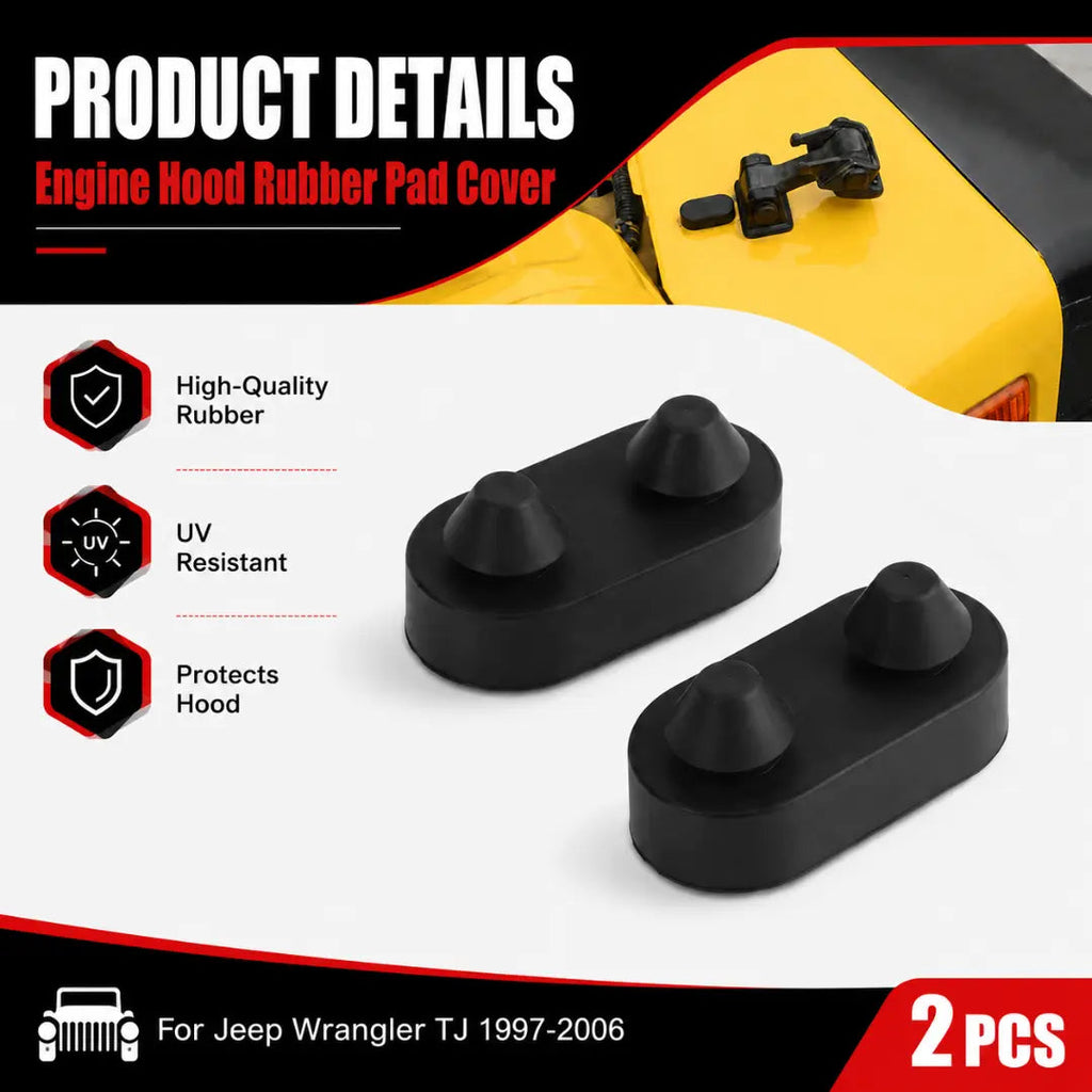 For 1997-2006 Jeep Wrangler TJ 2×Black Engine Hood Rubber Plug Pad Cover