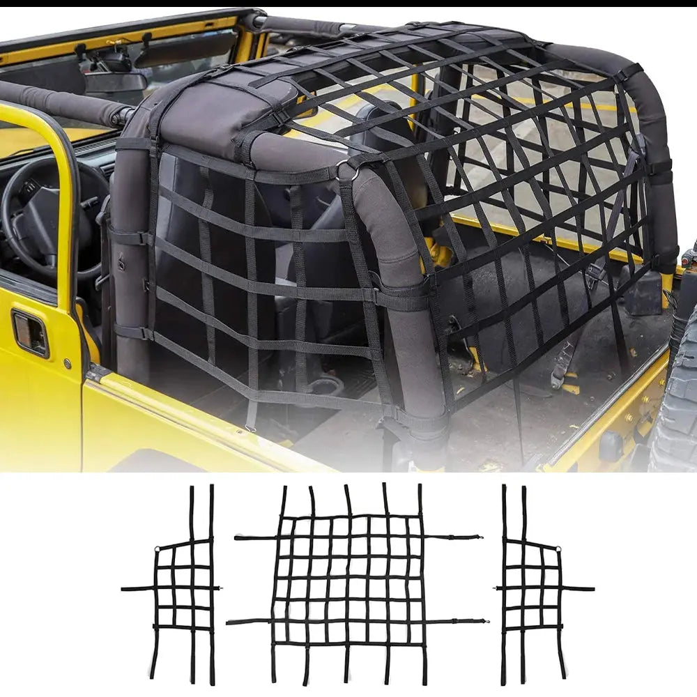 For 1997-2006 Jeep Wrangler TJ 3Pcs Mesh Cargo Netting Roof Net (Black)