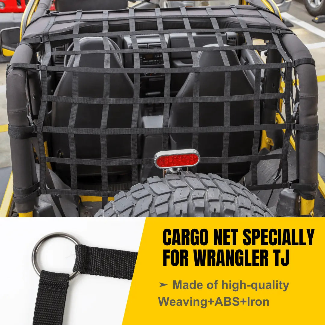 For 1997-2006 Jeep Wrangler TJ 3Pcs Mesh Cargo Netting Roof Net (Black)