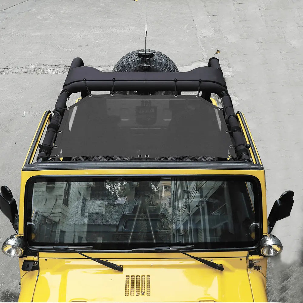 For 1997-2006 Jeep Wrangler TJ Half-Length Mesh Bikini Top Sunshade – UV Protection Soft Roof Cover