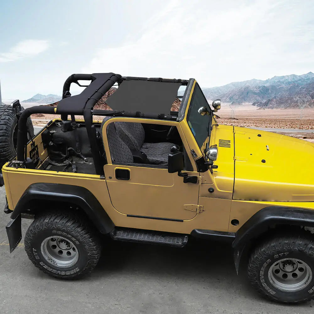 For 1997-2006 Jeep Wrangler TJ Half-Length Mesh Bikini Top Sunshade – UV Protection Soft Roof Cover