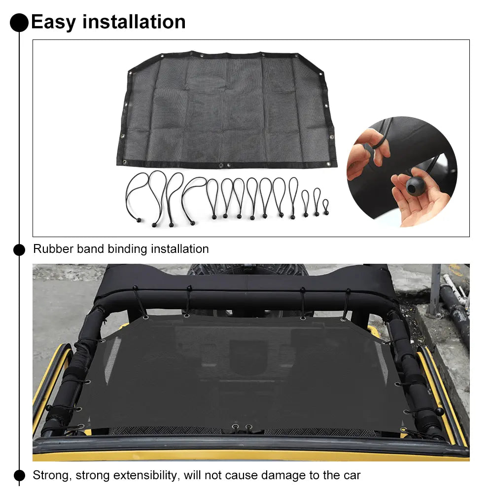 For 1997-2006 Jeep Wrangler TJ Half-Length Mesh Bikini Top Sunshade – UV Protection Soft Roof Cover