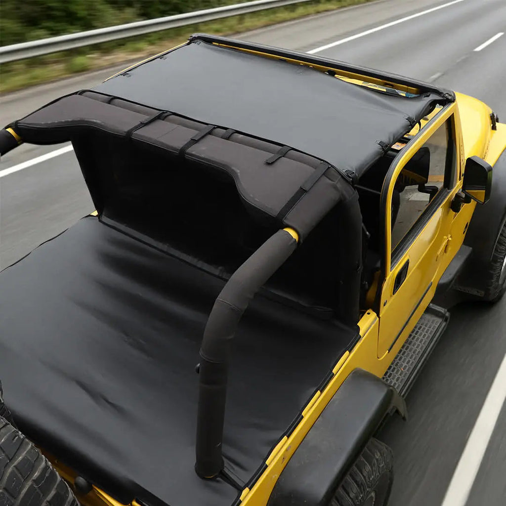 For 1997-2006 Jeep Wrangler TJ Car Top Roof Cover Soft Sunshade Leather Black