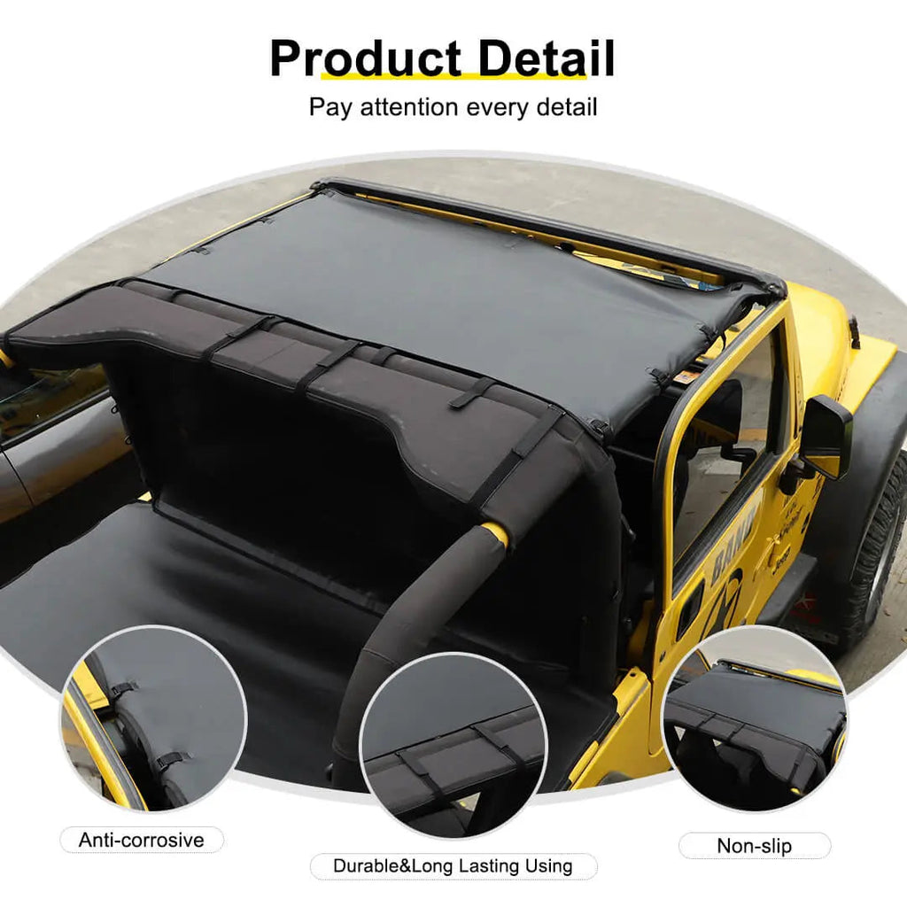For 1997-2006 Jeep Wrangler TJ Car Top Roof Cover Soft Sunshade Leather Black