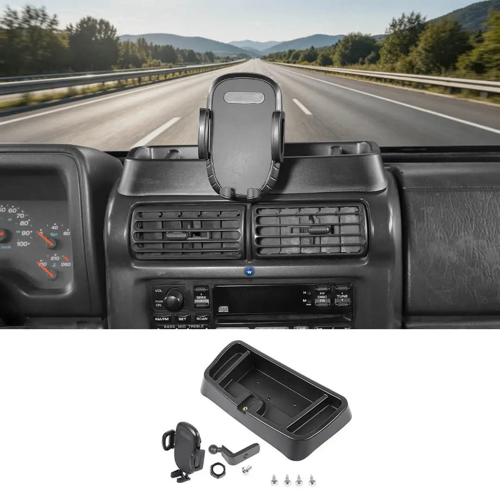 For 1997-2006 Jeep Wrangler TJ Center Console Phone Holder Dash Mount with Storage Tray (2 pcs)