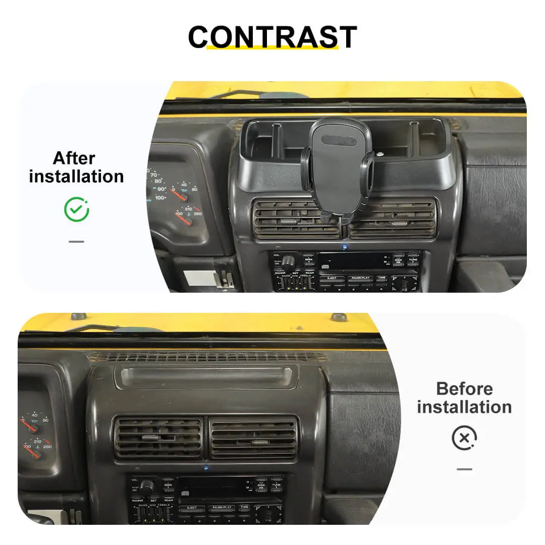 For 1997-2006 Jeep Wrangler TJ Center Console Phone Holder Dash Mount with Storage Tray (2 pcs)
