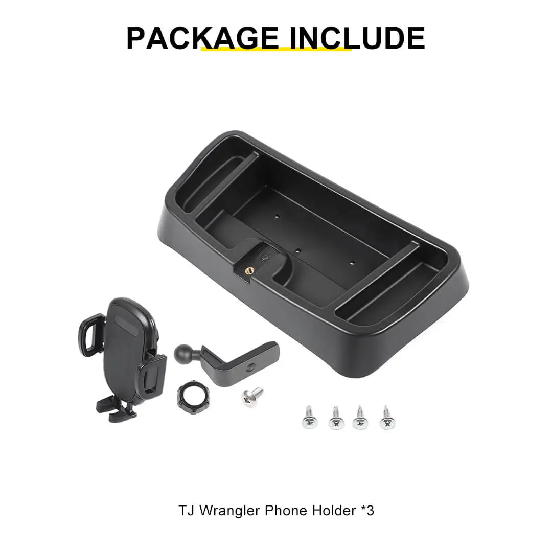 For 1997-2006 Jeep Wrangler TJ Center Console Phone Holder Dash Mount with Storage Tray (2 pcs)