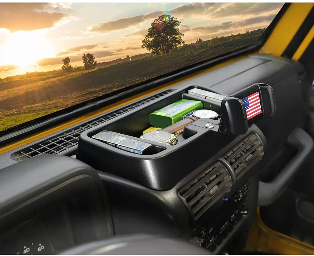 For 1997-2006 Jeep Wrangler TJ Dashboard Tray Mount Cell Phone Holder Storage Box Organizer, American Flag