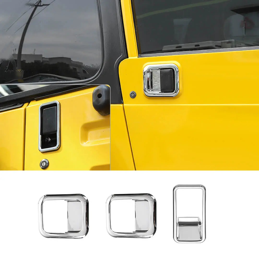 For 1997-2006 Jeep Wrangler TJ Exterior Car Rear Door Bowl Handle Cover Trim (3 pcs)