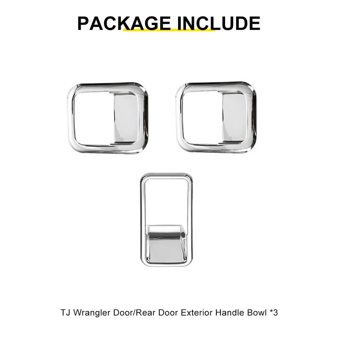 For 1997-2006 Jeep Wrangler TJ Exterior Car Rear Door Bowl Handle Cover Trim (3 pcs)