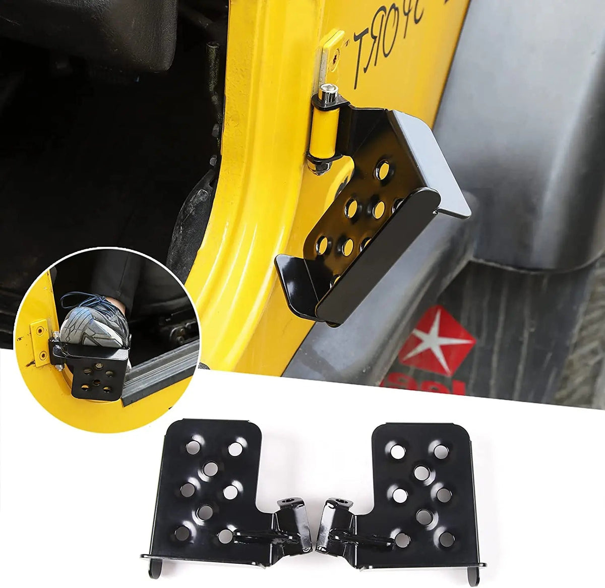 For 1997-2006 Jeep Wrangler TJ Exterior Door Foot Pegs Hinge Rest Kick Panel, 1 Pair