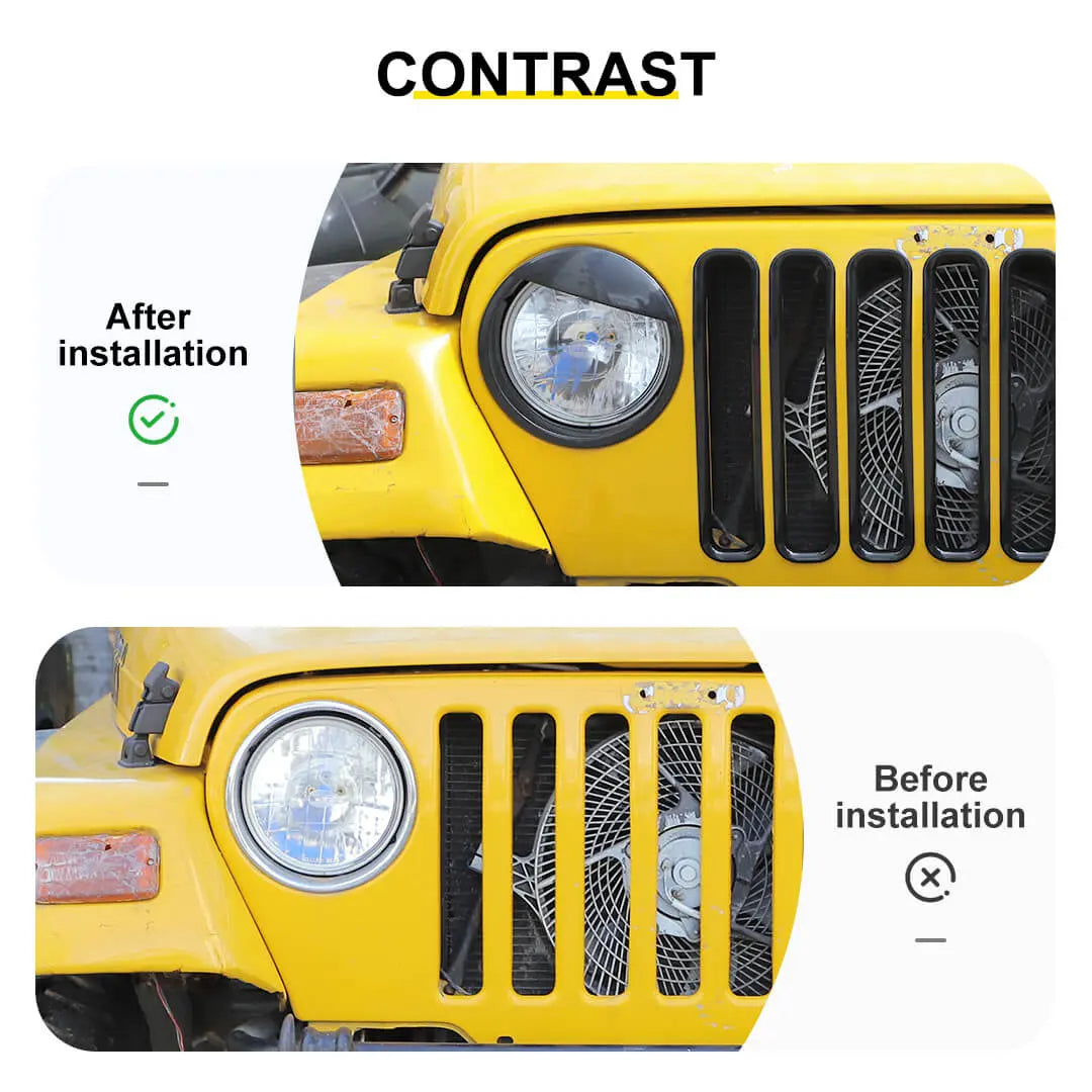 For 1997-2006 Jeep Wrangler TJ Exterior Front Headlight Bezels Grille Insert Trim Cover Kit (9 pcs)