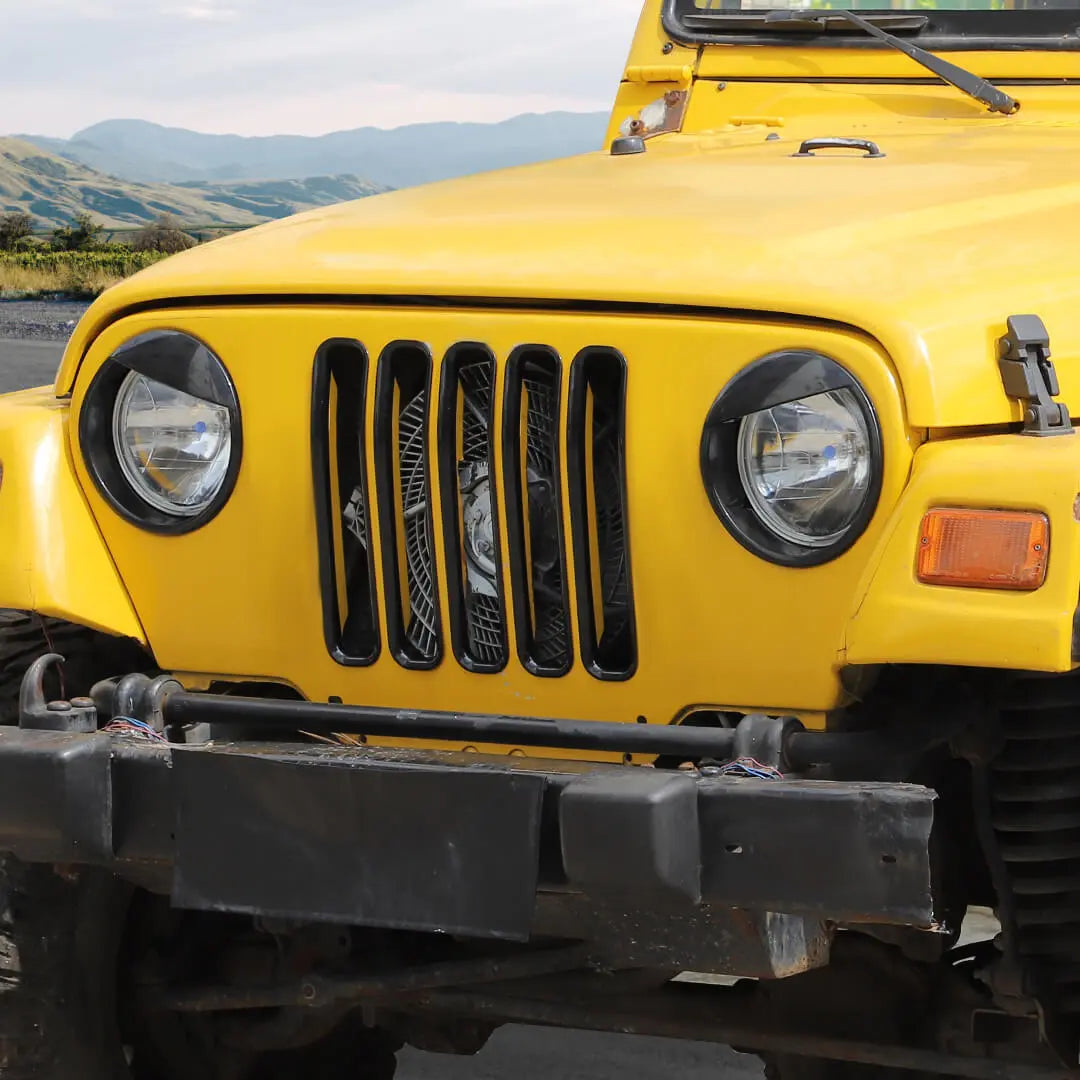 For 1997-2006 Jeep Wrangler TJ Exterior Front Headlight Bezels Grille Insert Trim Cover Kit (9 pcs)