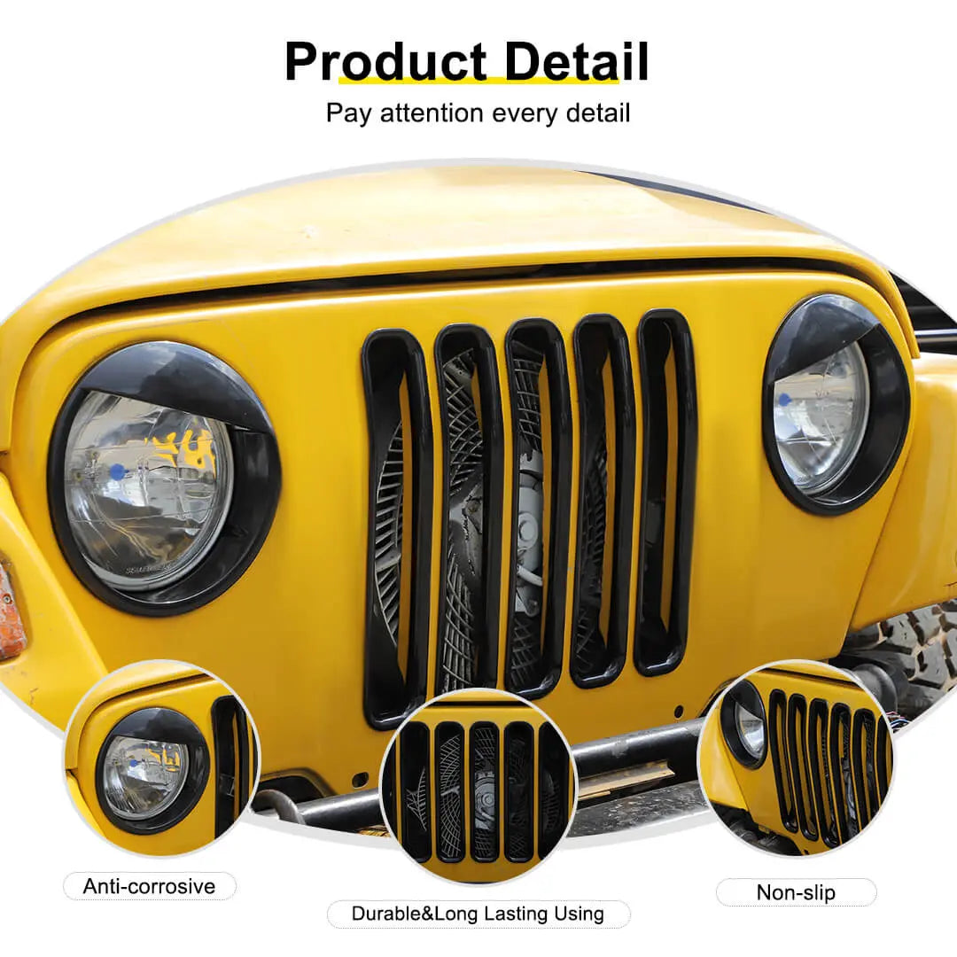 For 1997-2006 Jeep Wrangler TJ Exterior Front Headlight Bezels Grille Insert Trim Cover Kit (9 pcs)